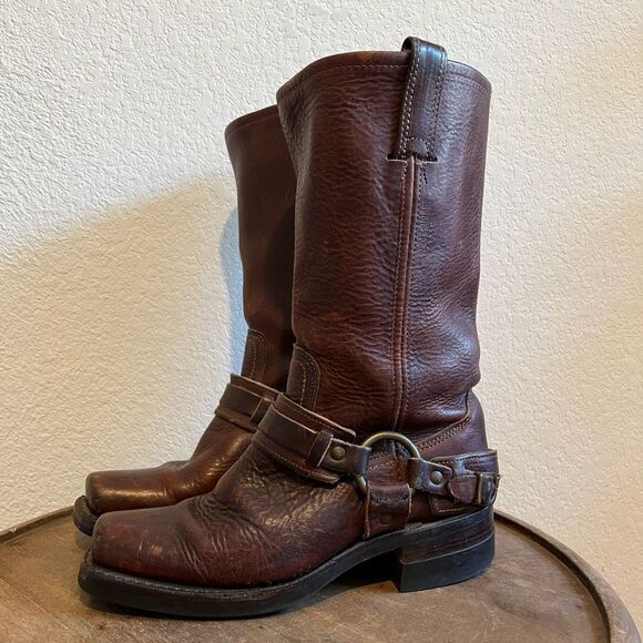 Frye Shoes - FRYE Harness Brown Leather Belted Square Toe Riding Boots Women's Size 6